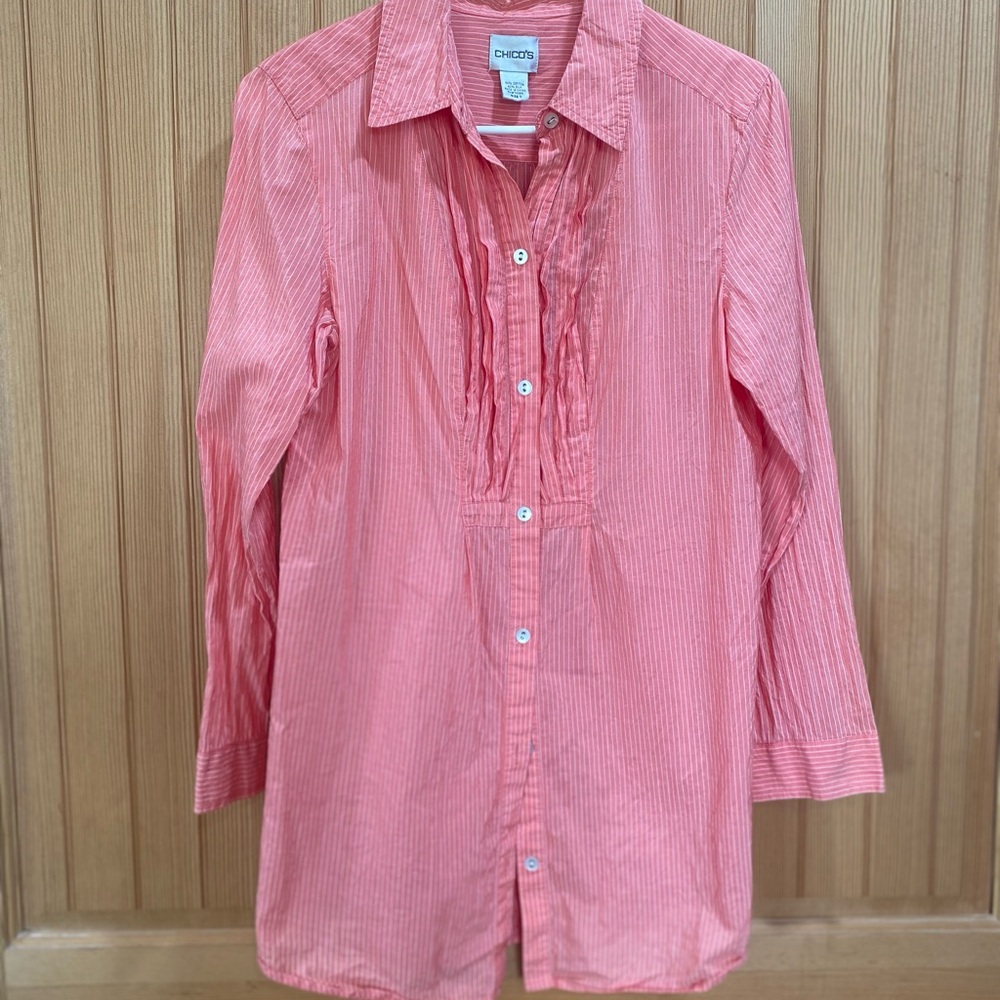Chico's Pleated Button Down Blouse - Picture 2 of 6